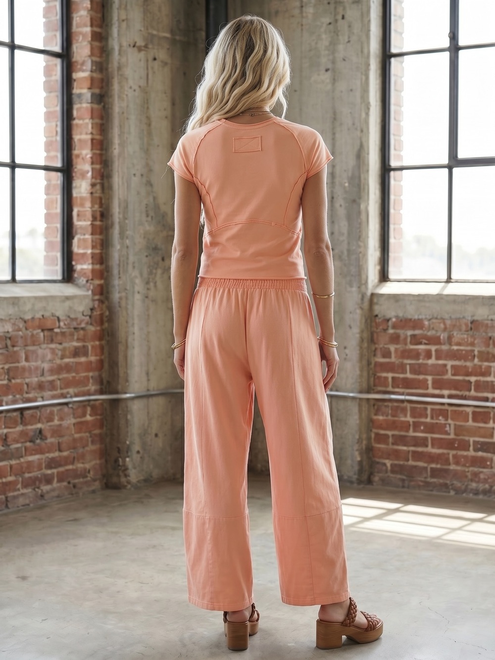NWT Eesome Apricot 2 Piece Crop Top and Wide Relaxed Barrel Pants Set - Picture 6 of 6